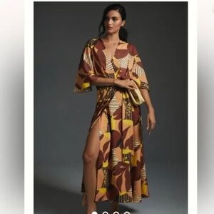 Anthropologie Hutch deep V printed wrap maxi dress 1X Plus